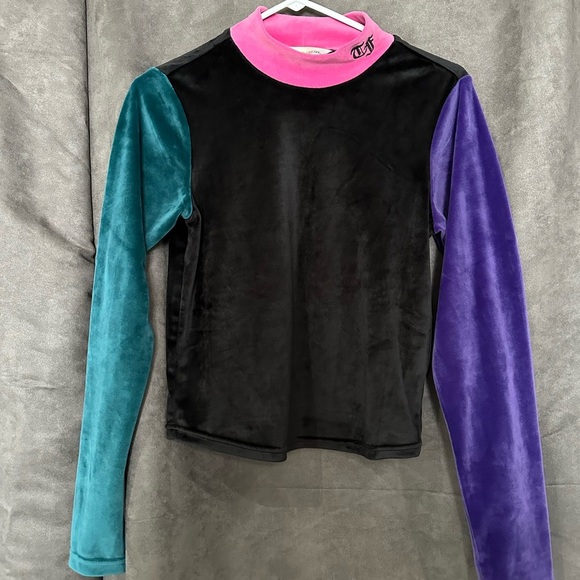 Teddy Fresh Velour Color Block Mockneck Turtleneck Streetwear Y2K Retro 90s M - Picture 7 of 9
